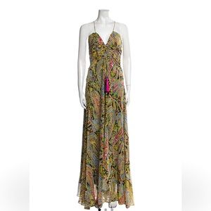 ETRO Multi Color 100% Silk Paisley Print Spaghetti Strap Long dress Sz 42